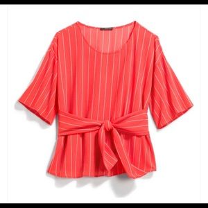 Julianne Tie Front, coral, stripped, orange top